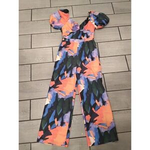 MULLA Abstract Print‎ Puff Sleeve Wide Leg Jumpsuit Large